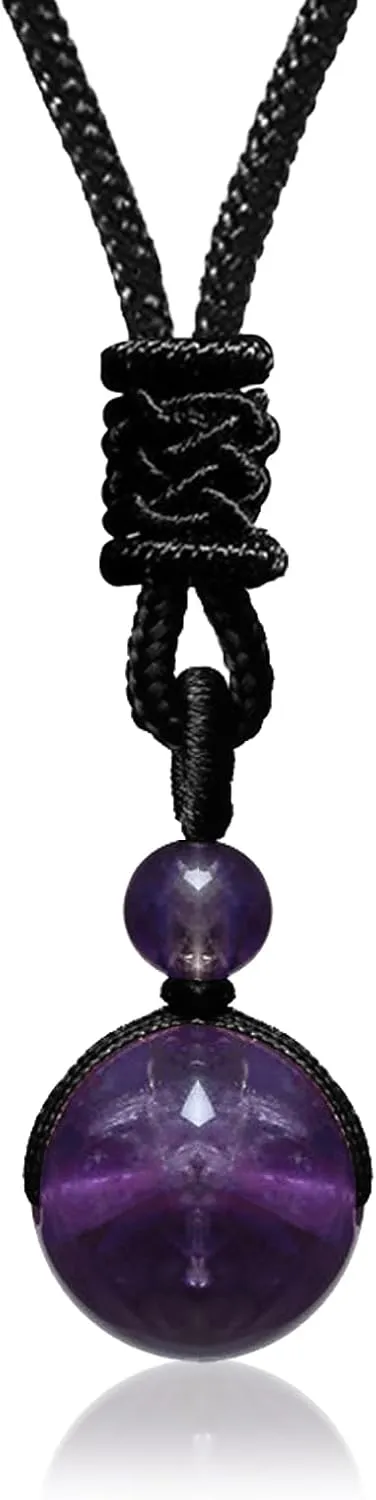 Crystal Necklaces for Women Men, Tigers Eye Amethyst Obsidian Round Necklace for Protection, Crystals and Healing Stones Pendant Jewelry for Spiritual