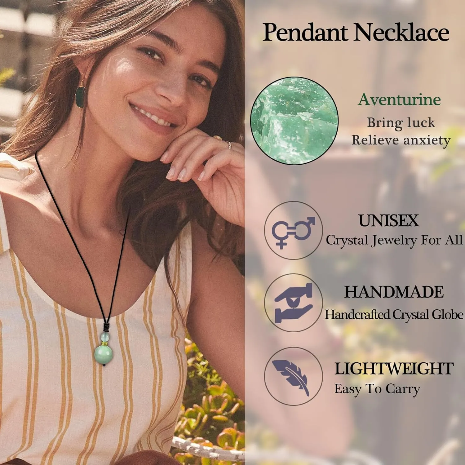 Crystal Necklaces for Women Men, Tigers Eye Amethyst Obsidian Round Necklace for Protection, Crystals and Healing Stones Pendant Jewelry for Spiritual