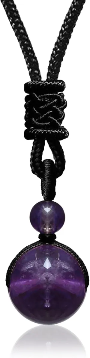 Crystal Necklaces for Women Men, Tigers Eye Amethyst Obsidian Round Necklace for Protection, Crystals and Healing Stones Pendant Jewelry for Spiritual