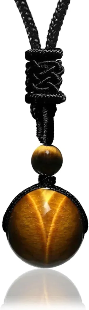 Crystal Necklaces for Women Men, Tigers Eye Amethyst Obsidian Round Necklace for Protection, Crystals and Healing Stones Pendant Jewelry for Spiritual