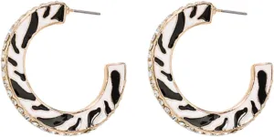 Crystal Zebra Print Big Large Hoop Earrings for Women Black and White Wide Thick Hoop Earrings Daily Jewelry