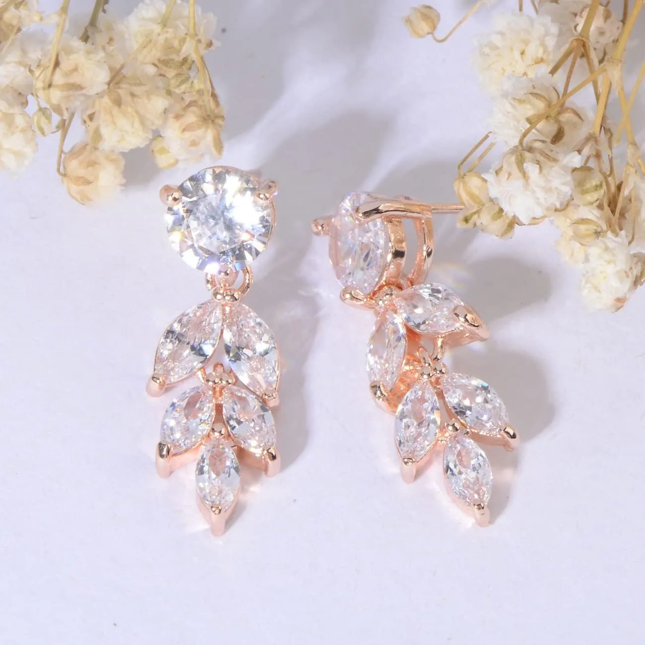 Cubic Zirconia Cluster Wedding Earrings for Brides Bridesmaids Elegant Round Marquise CZ Bridal Jewelry Crystal Dangling Drop Earrings for Women Girls Costume Jewelry Gift