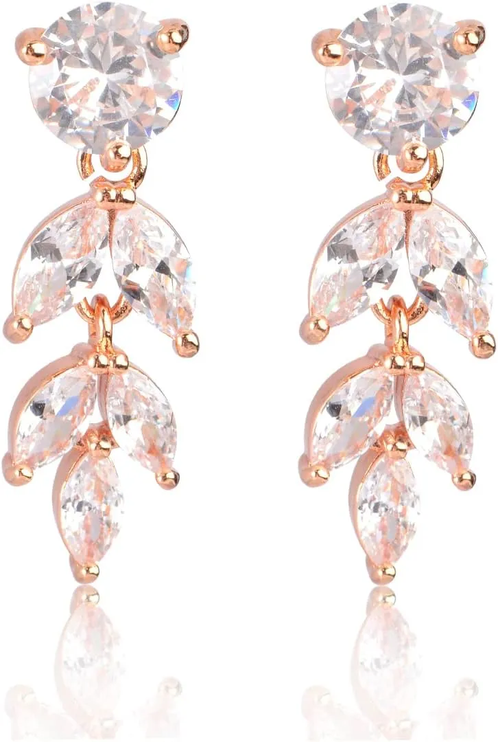 Cubic Zirconia Cluster Wedding Earrings for Brides Bridesmaids Elegant Round Marquise CZ Bridal Jewelry Crystal Dangling Drop Earrings for Women Girls Costume Jewelry Gift
