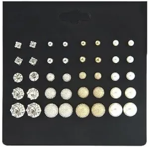 Cubic Zirconia Earrings Studs Set Silver Gold Pearl Earrings for Women CZ Simulated Studs Earrings for Sister Hypoallergenic Pack of White Gold Ear Piercing Earrings Surgical Steel 20 Pairs