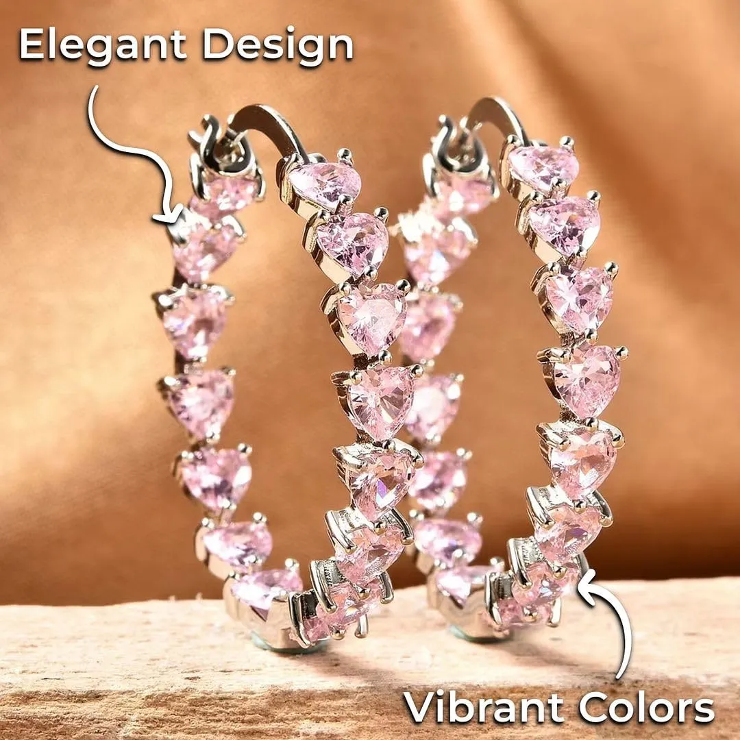 Cubic Zirconia Heart Hoop Earrings for Women - Inside Out Hoops Fun Unique Jewelry Ct 13.25 - Anniversary Birthday Gifts