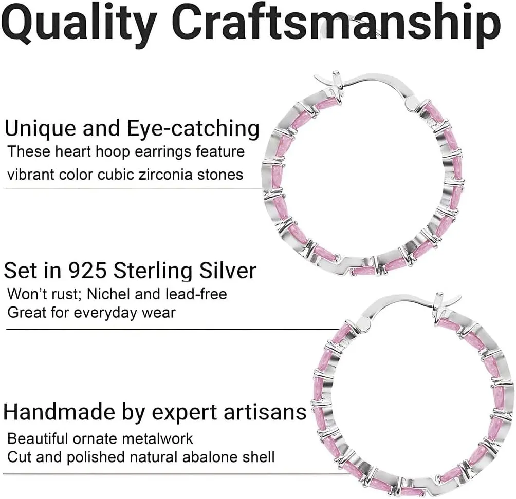 Cubic Zirconia Heart Hoop Earrings for Women - Inside Out Hoops Fun Unique Jewelry Ct 13.25 - Anniversary Birthday Gifts