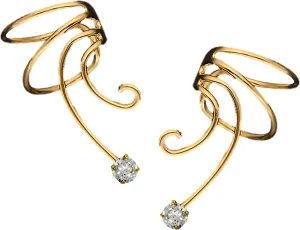 Cubic Zirconia Pair Gold On Sterling Non-pierced Wave Ear Cuff Earrings