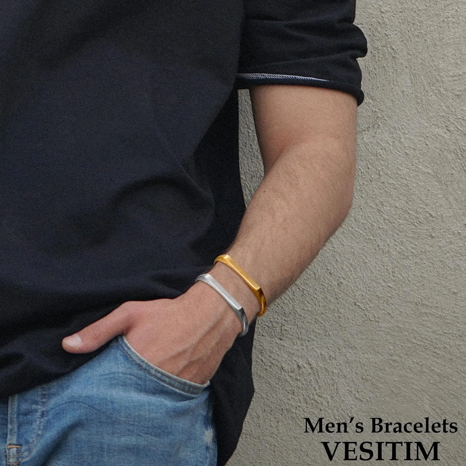 Cuff Bangle Bracelet Stainless Steel Simple Gold/Silver Color Rectangle/Oval Bracelet Jewelry for Men