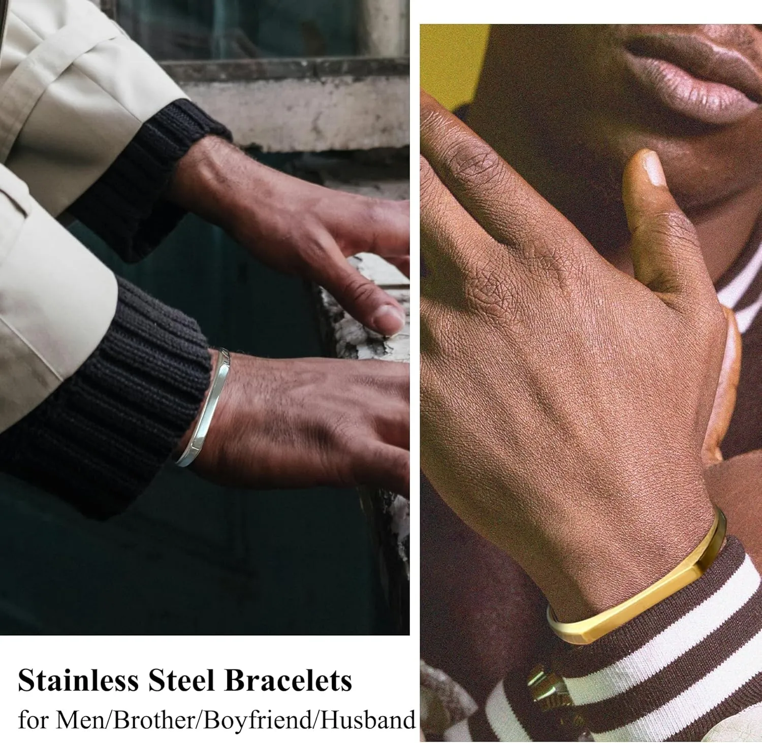 Cuff Bangle Bracelet Stainless Steel Simple Gold/Silver Color Rectangle/Oval Bracelet Jewelry for Men
