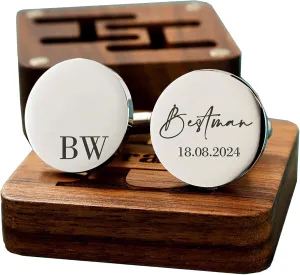 Cufflinks with Engraved Wood Box - Personalised Groomsmen Groom Best Man Cufflinks Gifts Wedding Favors