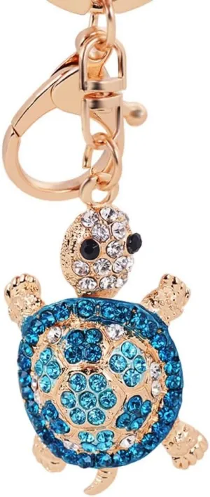 Cute Blue Turtle Shape Crystal Rhinestone Sparkling Blingbling Tortoise Keychain Bag Pendant Handbag Charm for Women Girls