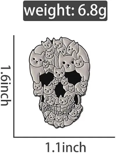 Cute Cartoon Cat Skull Brooch for Women Men Punk Gothic Skeleton Badge Lapel Pins Novelty Animal Enamel Pin Backpacks Jackets Hats Decorative Clothes Accessories Halloween Brooches Jewelry