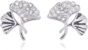 Cute CZ Ginko Leaf Stud Earrings for Women 925 Sterling Silver Gold Plated Ginkgo Leaves Studs Earring Fashion Crystals Chic Cartilage Tragus Body Piercing Jewelry for Mother Sister