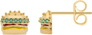 Cute Earrings for Women 14K Gold Plated Hamburger Hot Dog Pizza Croissant Chips Stud Earrings Funny Food Small Earrings Lovely Birthday Gift