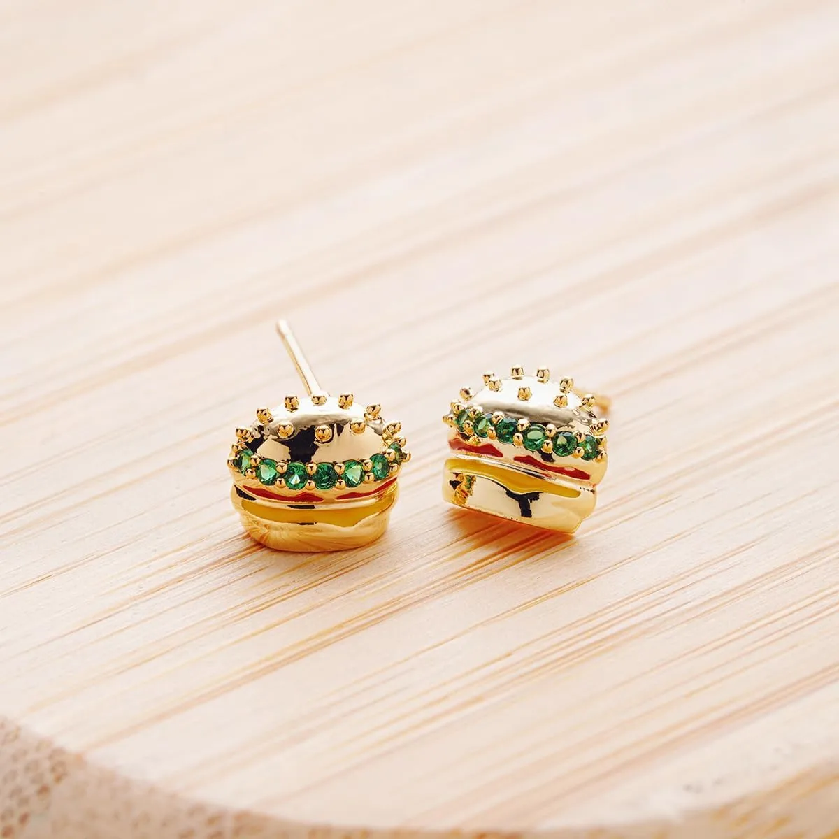 Cute Earrings for Women 14K Gold Plated Hamburger Hot Dog Pizza Croissant Chips Stud Earrings Funny Food Small Earrings Lovely Birthday Gift