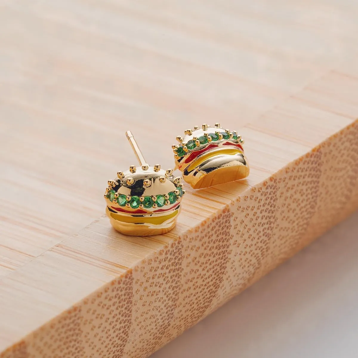 Cute Earrings for Women 14K Gold Plated Hamburger Hot Dog Pizza Croissant Chips Stud Earrings Funny Food Small Earrings Lovely Birthday Gift