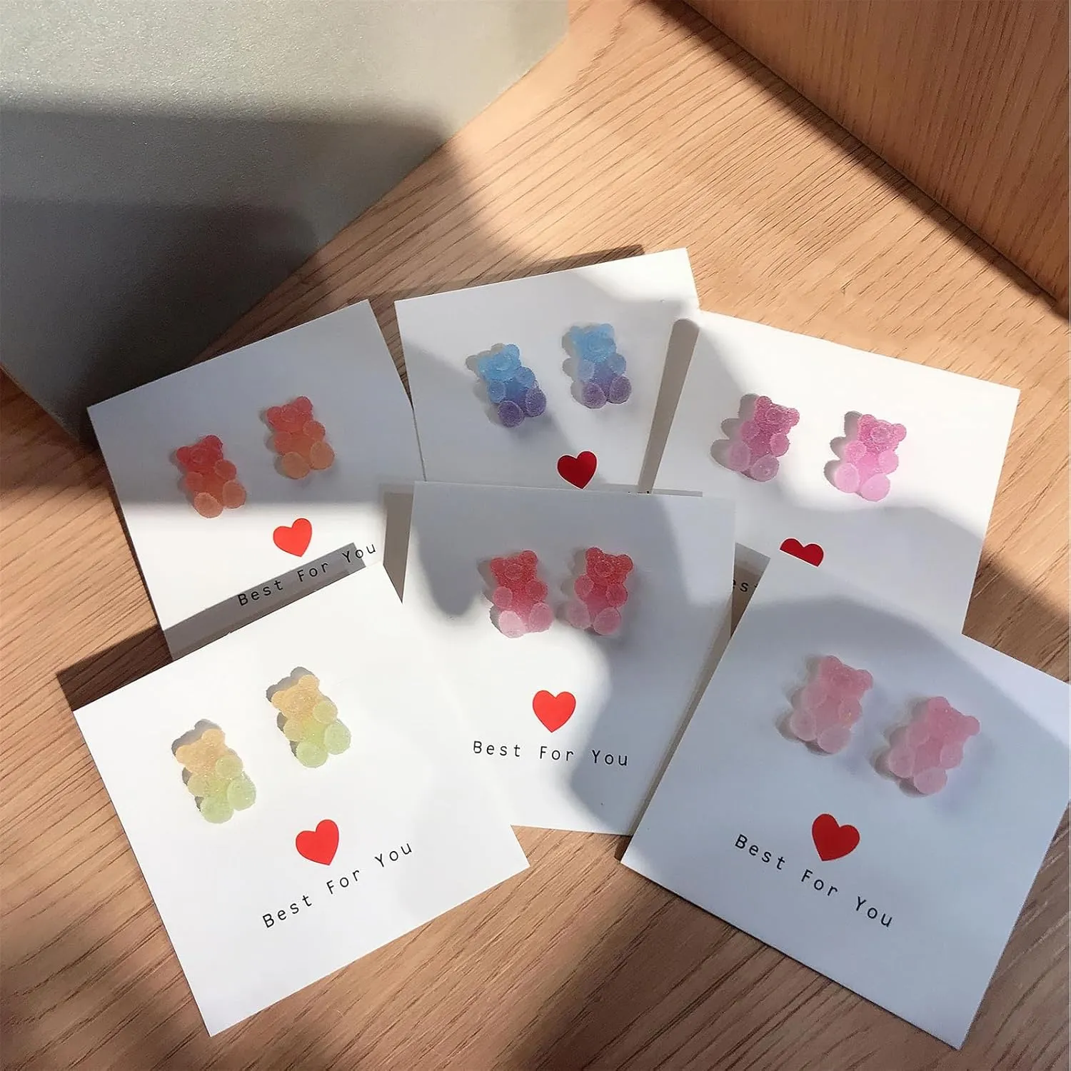 Cute Gummy Bear 925 Silver Stud Earrings for Women - Gradient Color Little Bear Jewelry