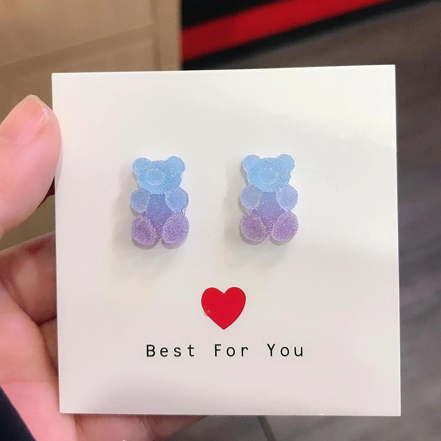 Cute Gummy Bear 925 Silver Stud Earrings for Women - Gradient Color Little Bear Jewelry
