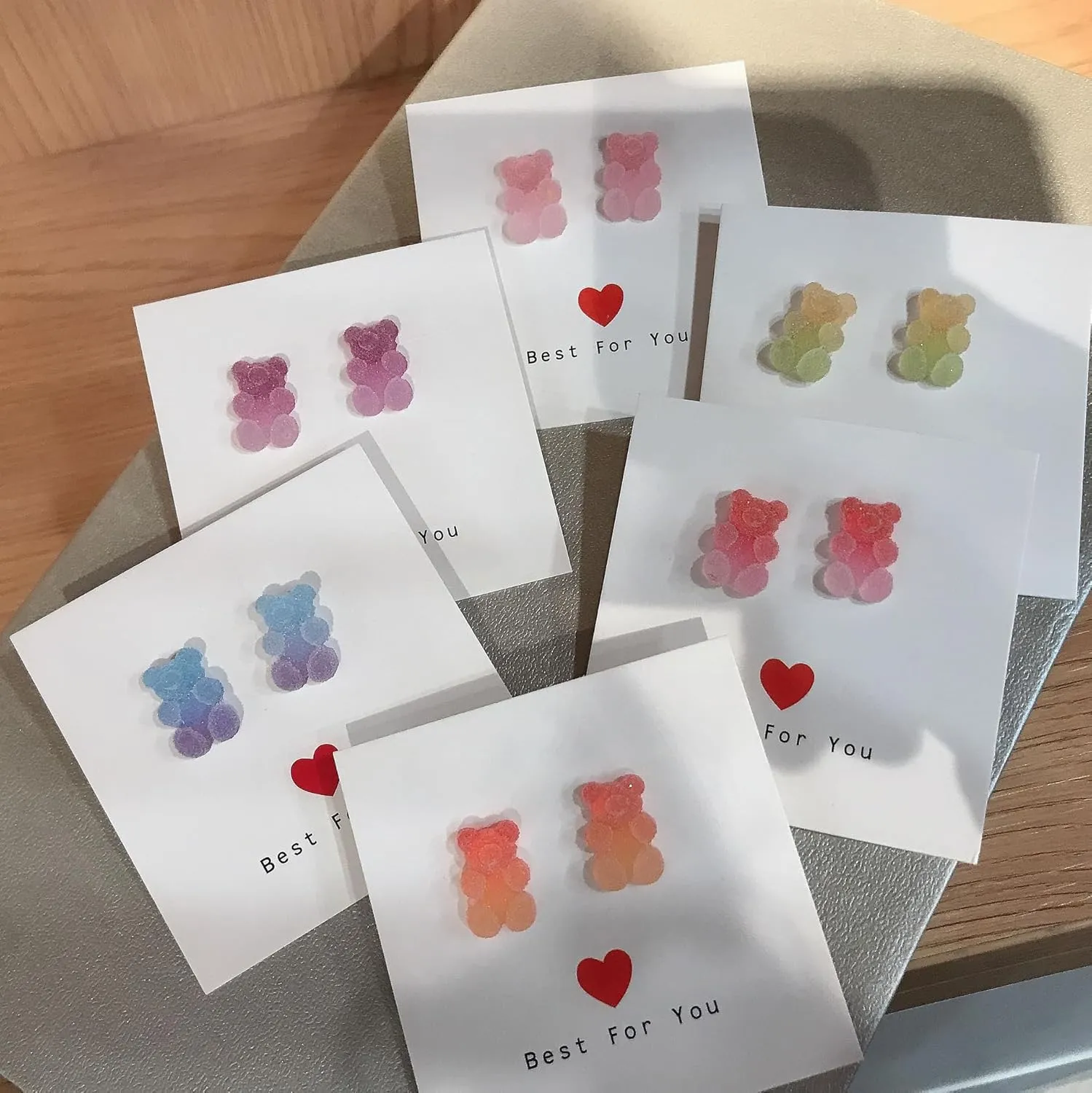 Cute Gummy Bear 925 Silver Stud Earrings for Women - Gradient Color Little Bear Jewelry