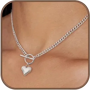 Cute Heart Necklace for Women Gold/Silver Plated Heart Pendant Choker Necklaces Tendy Love Heart Chain Necklace Dainty Gold/Silver Necklace Jewelry Gifts for Women