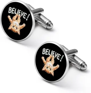 Cute Kitten Cat Believe Fashion Cufflinks For Men Alloy Tuxedo Shirt Cuff Links For Business Wedding Party 1.7cm