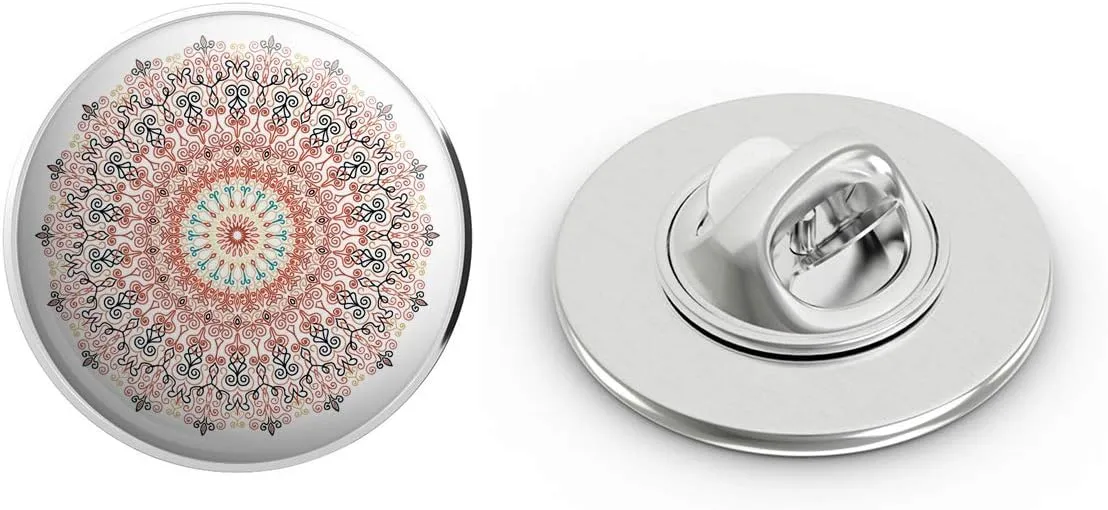 Cute Pretty Artistic Floral Pastel Mandala Design Cartoon Round Metal 0.75" Lapel Pin Hat Shirt Pin Tie Tack Pinback