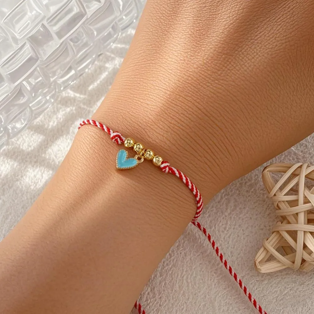 Dainty Heart String Adjustable Bracelet for Women, Handmade Boho Red White Braided String Bracelet Statement Minimalism Jewelry Gift Mom Sister Best Friendship