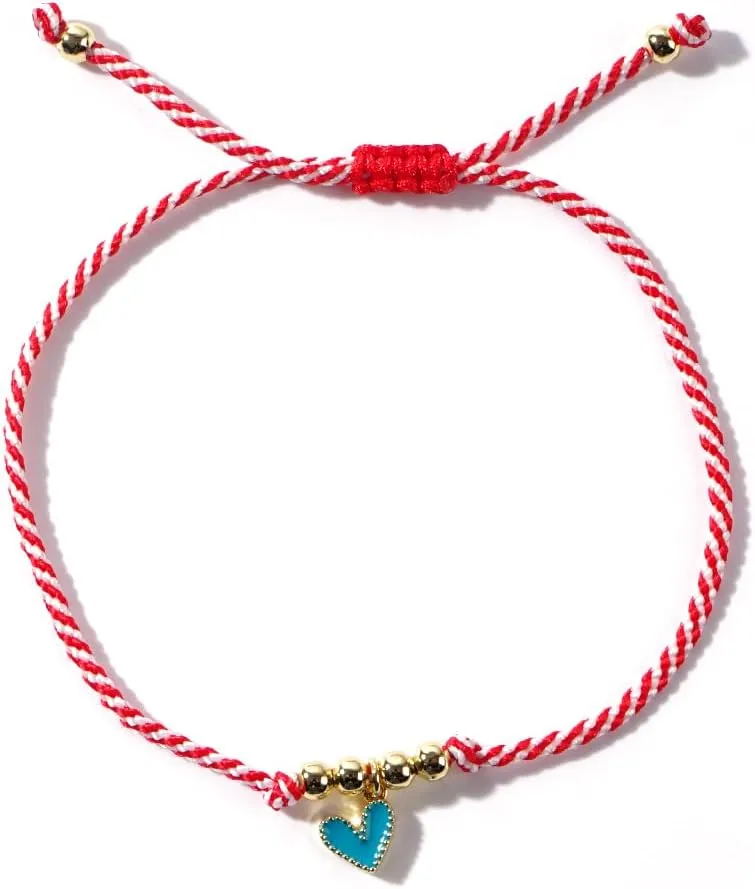 Dainty Heart String Adjustable Bracelet for Women, Handmade Boho Red White Braided String Bracelet Statement Minimalism Jewelry Gift Mom Sister Best Friendship