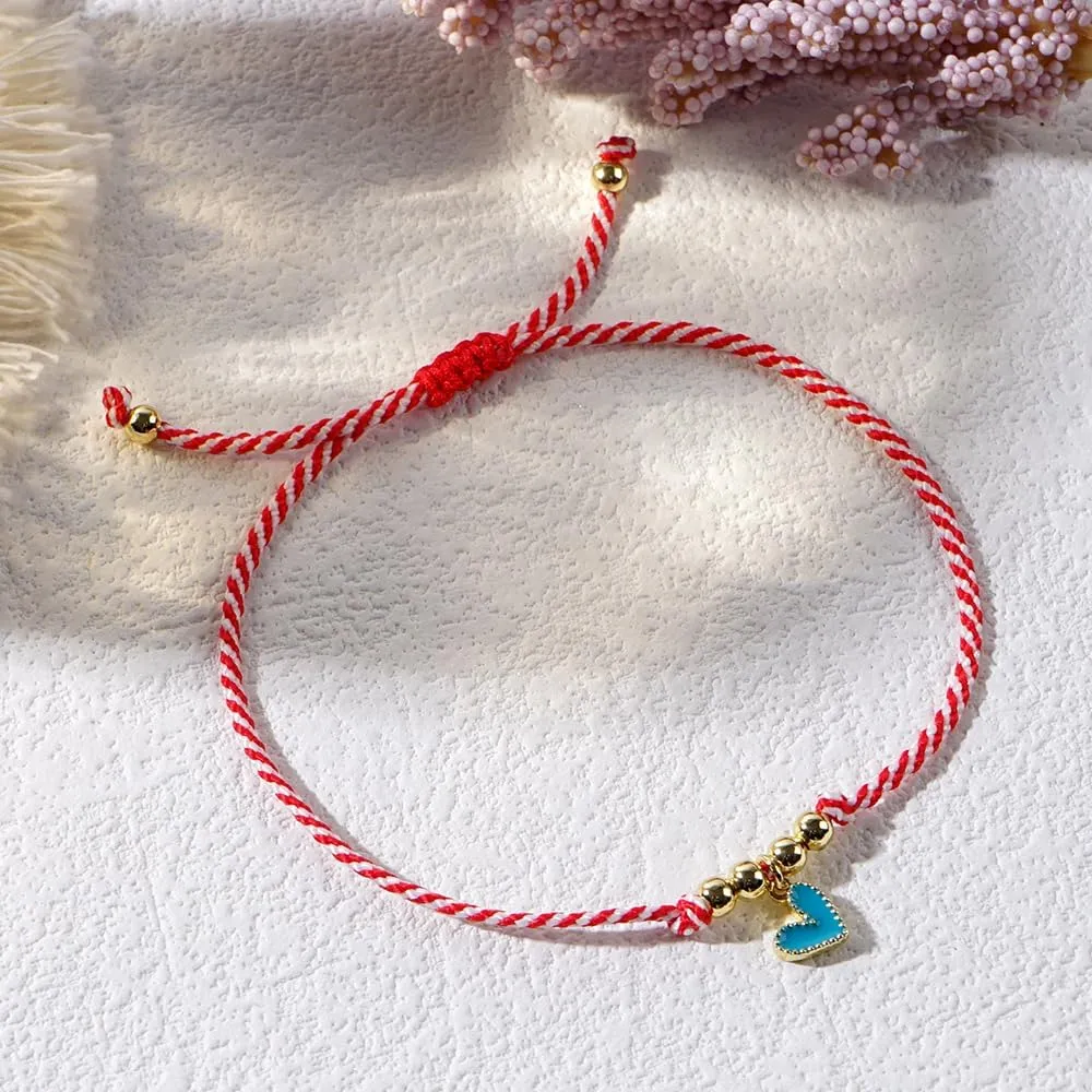 Dainty Heart String Adjustable Bracelet for Women, Handmade Boho Red White Braided String Bracelet Statement Minimalism Jewelry Gift Mom Sister Best Friendship