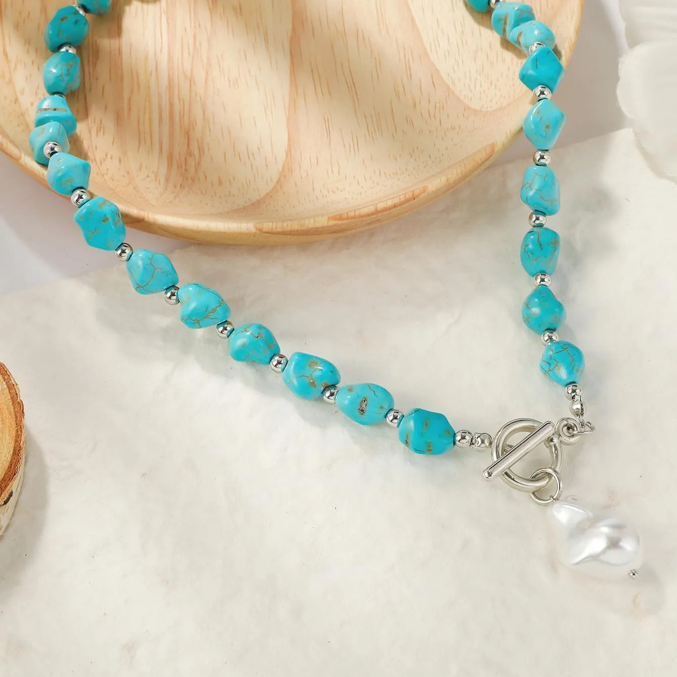 Dainty Layered Choker Necklace Bohemian Turquoise Necklace 14K Gold Plated Dainty Y Pendant Necklace Beach Fashion Pendant Choker