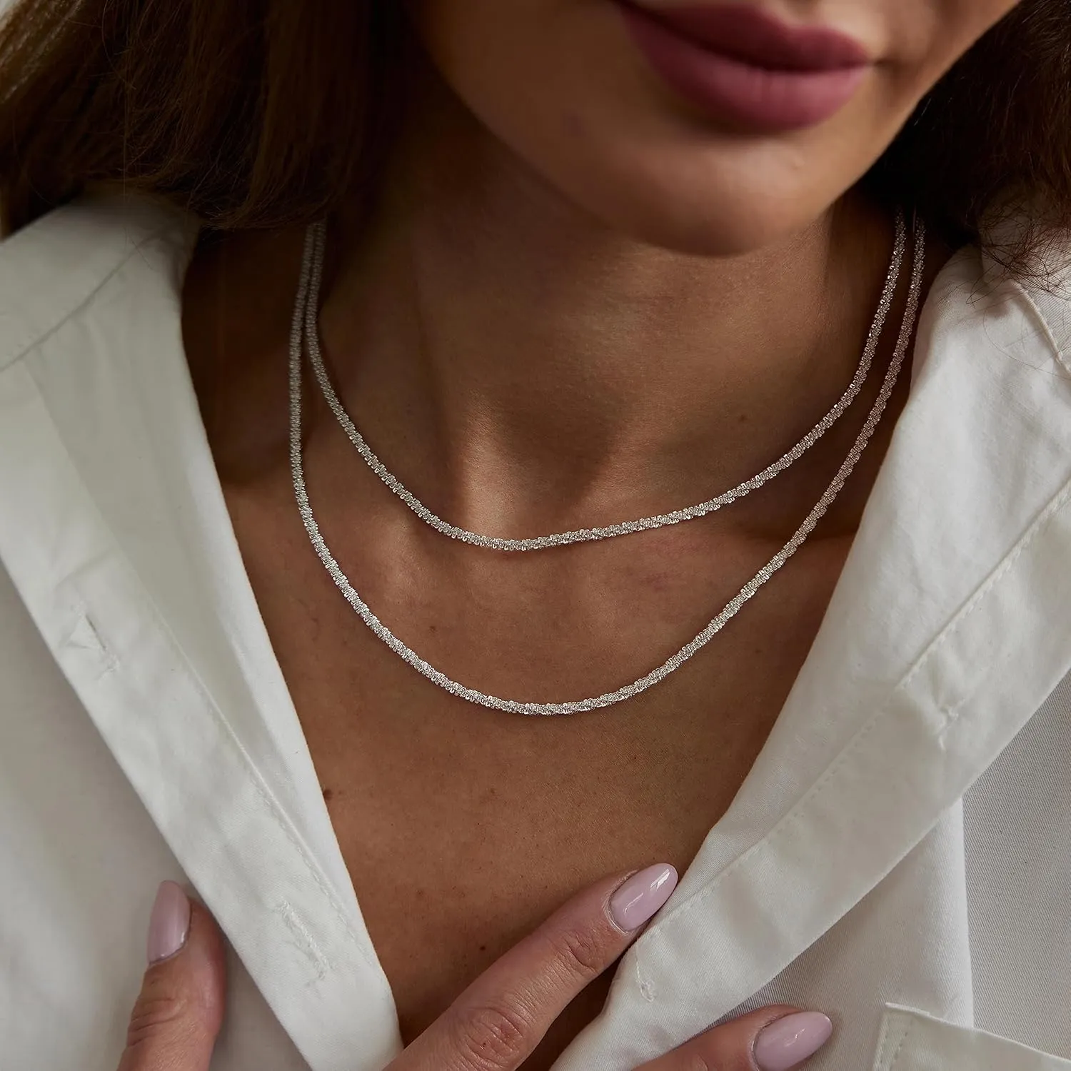 Dainty Layered Necklaces for Women Silver Trendy Layering Necklace Snake Paperclip Figaro Chain Layered Necklace Set Everyday Jewelry Gift
