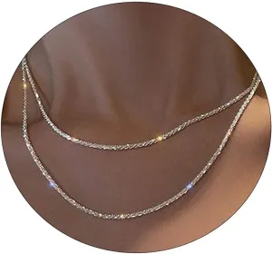 Dainty Layered Necklaces for Women Silver Trendy Layering Necklace Snake Paperclip Figaro Chain Layered Necklace Set Everyday Jewelry Gift