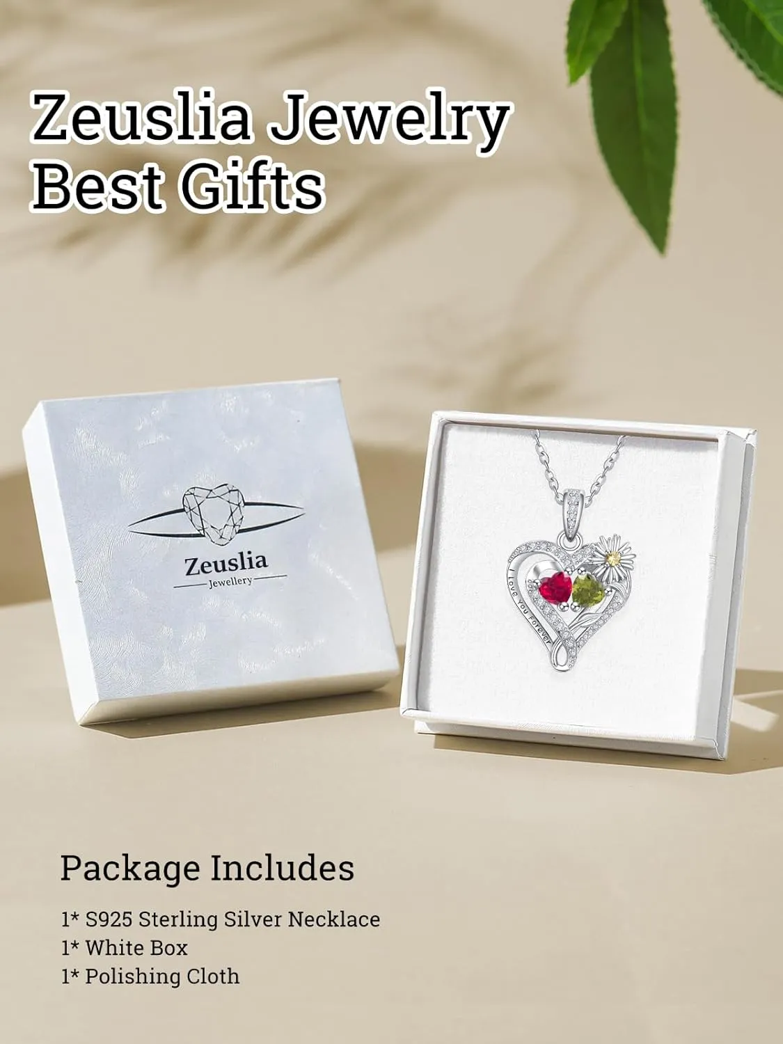 Daisy Heart Birthstone Necklaces for Women, 925 Sterling Silver Women Pendant Necklace, Birthday Jewelry Gifts for Wife Mom Grandma Daughter