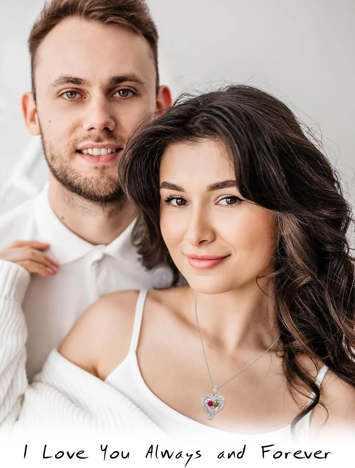 Daisy Heart Birthstone Necklaces for Women, 925 Sterling Silver Women Pendant Necklace, Birthday Jewelry Gifts for Wife Mom Grandma Daughter