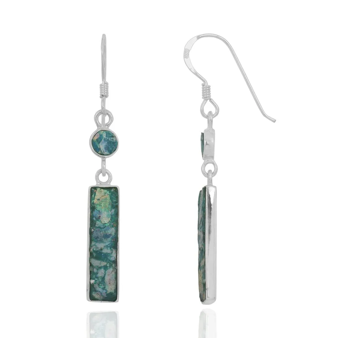 Dangling Roman Glass Earrings - Ancient Roman Glass Silver Jewelry - Israeli Jewelry - Historical archaeological Glass Pieces