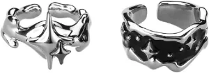 DATOA 2 Pcs Set Y2k Star Rings For Women Irregular Adjustable Open Ring Vintage Punk Grunge Gothic Goth Rhinestone Star Thorn Heart Cross Ring