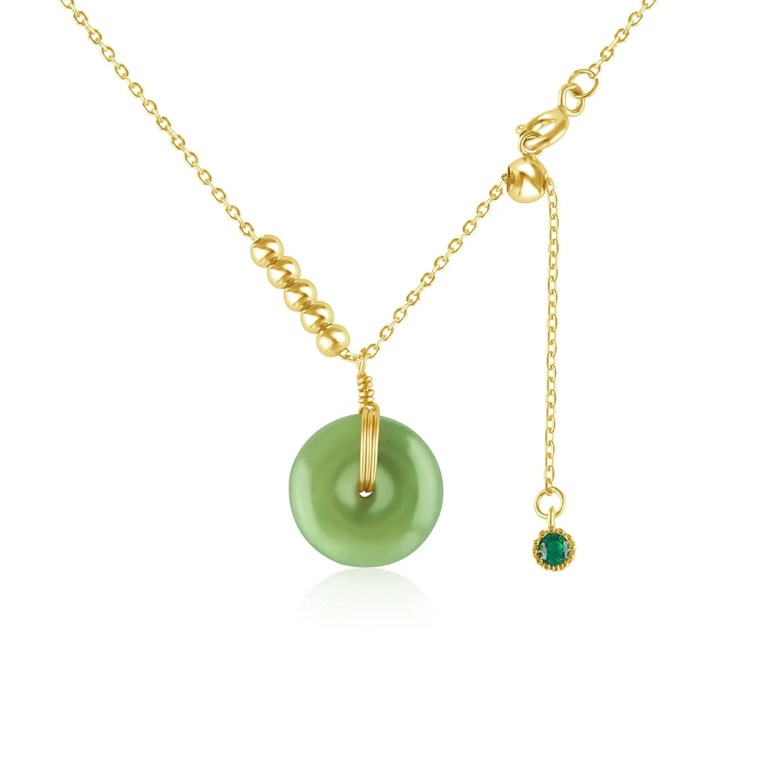 DAUMIER Natural Jade Donut Necklace for Women 14K Gold Plated Green Jade Pendant Necklace Good Luck Necklaces Anniversary Gifts for Mom Lover