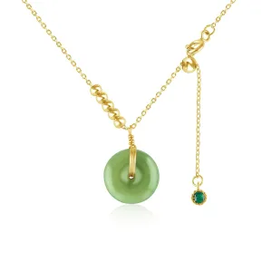DAUMIER Natural Jade Donut Necklace for Women 14K Gold Plated Green Jade Pendant Necklace Good Luck Necklaces Anniversary Gifts for Mom Lover