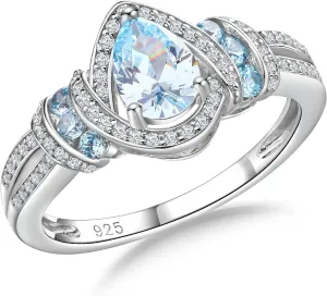 DAYBYDAY Pear Birthstone Rings for Women 925 Sterling Silver Created Gemstome Pear Shaped Engagement Ring Split Shank Anniversary Wedding Rings for Women Size 6-10