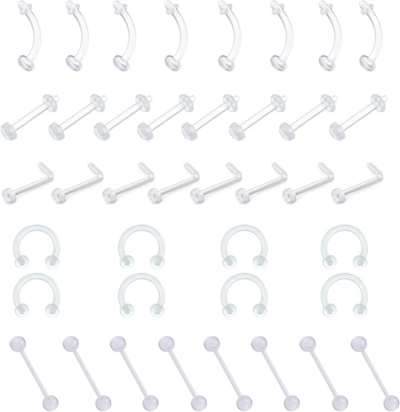 D.Bella 14G 16G 18G 20G Clear Flexible Bioplast Retainer Navel Belly Ring Eyebrow Tongue Nipple Barbell Nose Lip Labret Stud