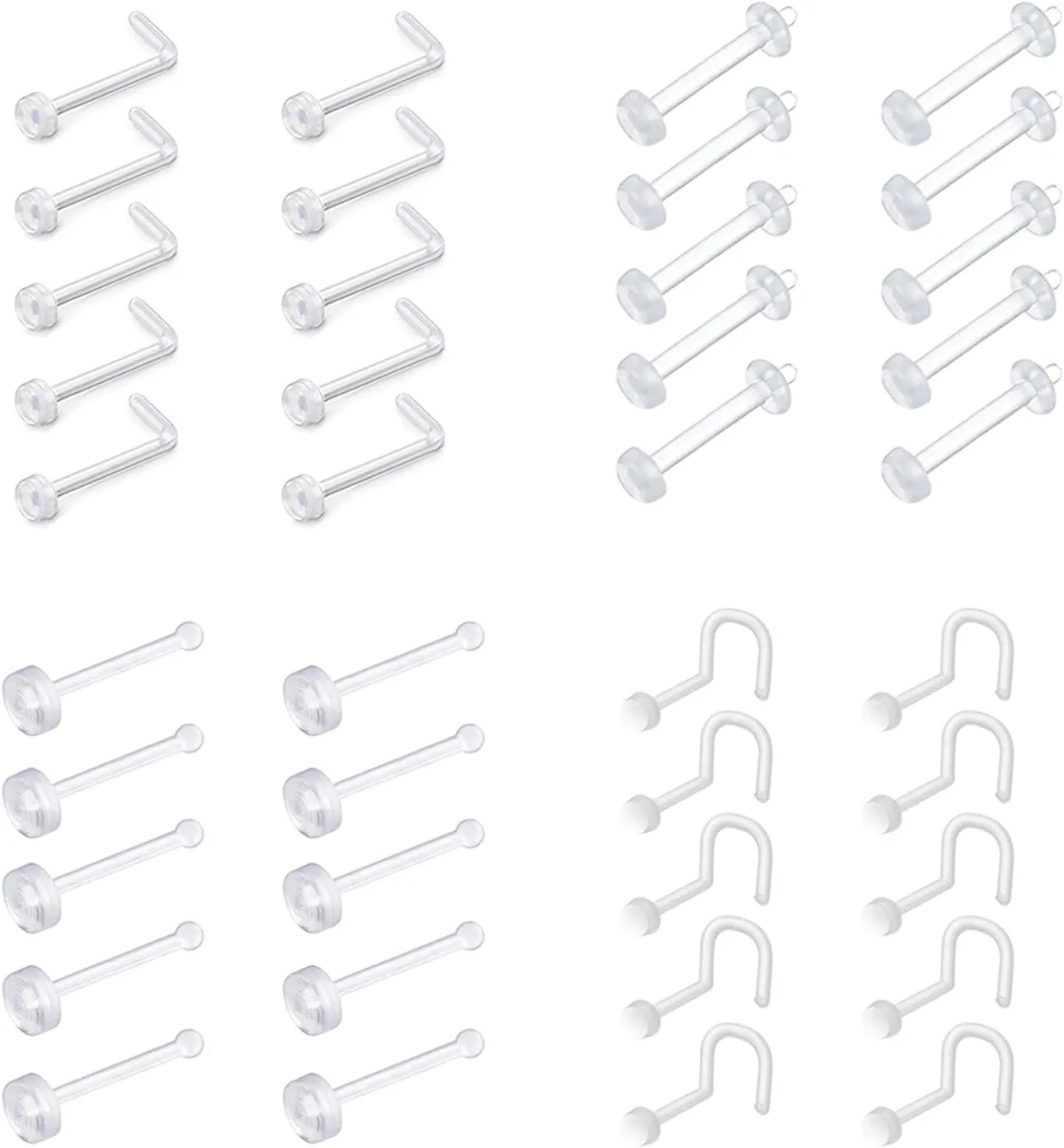 D.Bella 14G 16G 18G 20G Clear Flexible Bioplast Retainer Navel Belly Ring Eyebrow Tongue Nipple Barbell Nose Lip Labret Stud