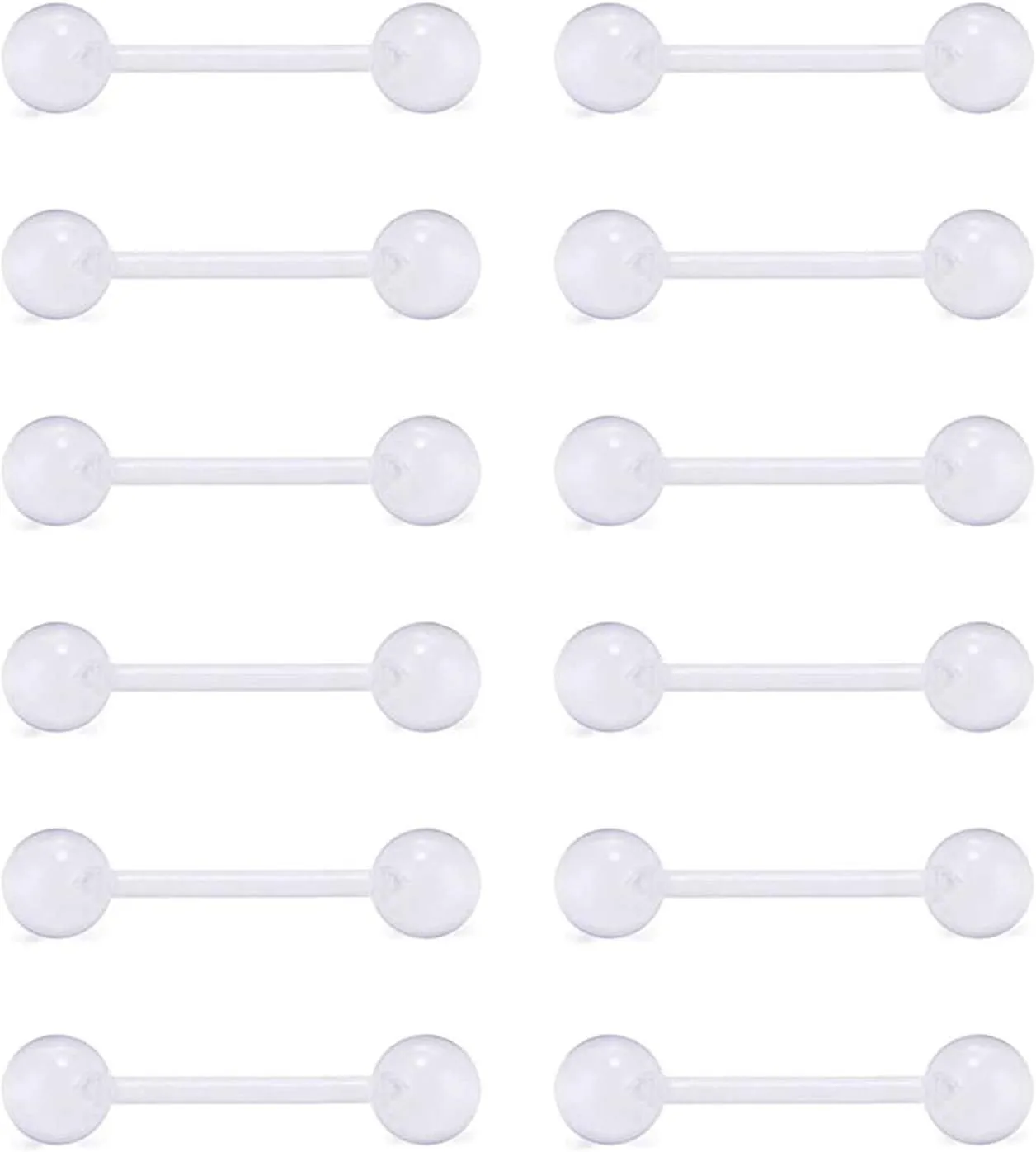 D.Bella 14G Clear Bioflex Flexible Acrylic Straight Tongue Rings Barbells Nipple Ring Retainer Piercing 12mm 14mm 16mm 19mm