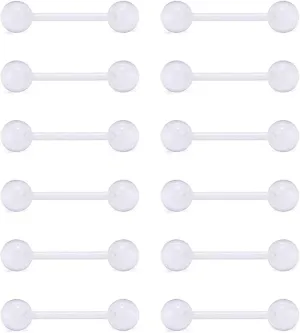 D.Bella 14G Clear Bioflex Flexible Acrylic Straight Tongue Rings Barbells Nipple Ring Retainer Piercing 12mm 14mm 16mm 19mm