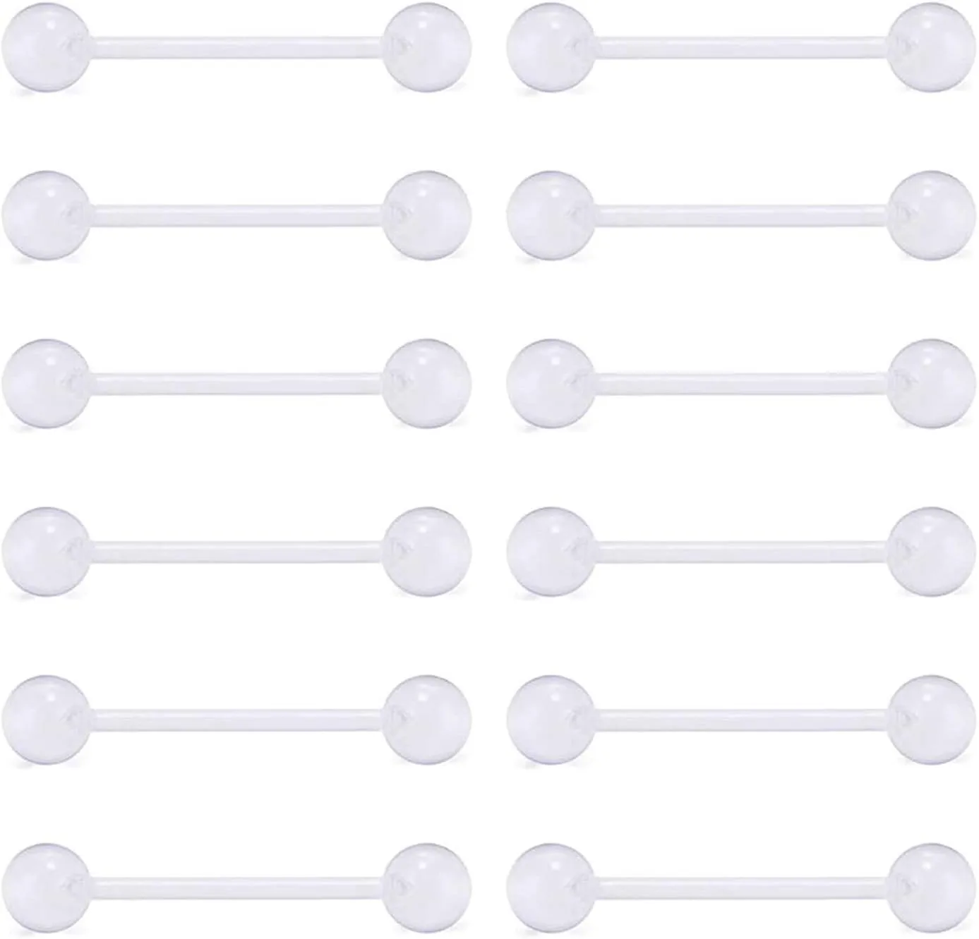 D.Bella 14G Clear Bioflex Flexible Acrylic Straight Tongue Rings Barbells Nipple Ring Retainer Piercing 12mm 14mm 16mm 19mm