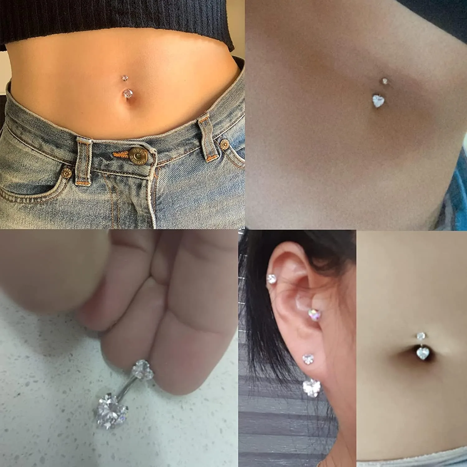 D.Bella 14G Stainless Steel Belly Button Rings 10mm 3/8" Barbell Belly Navel Rings Piercing for Women