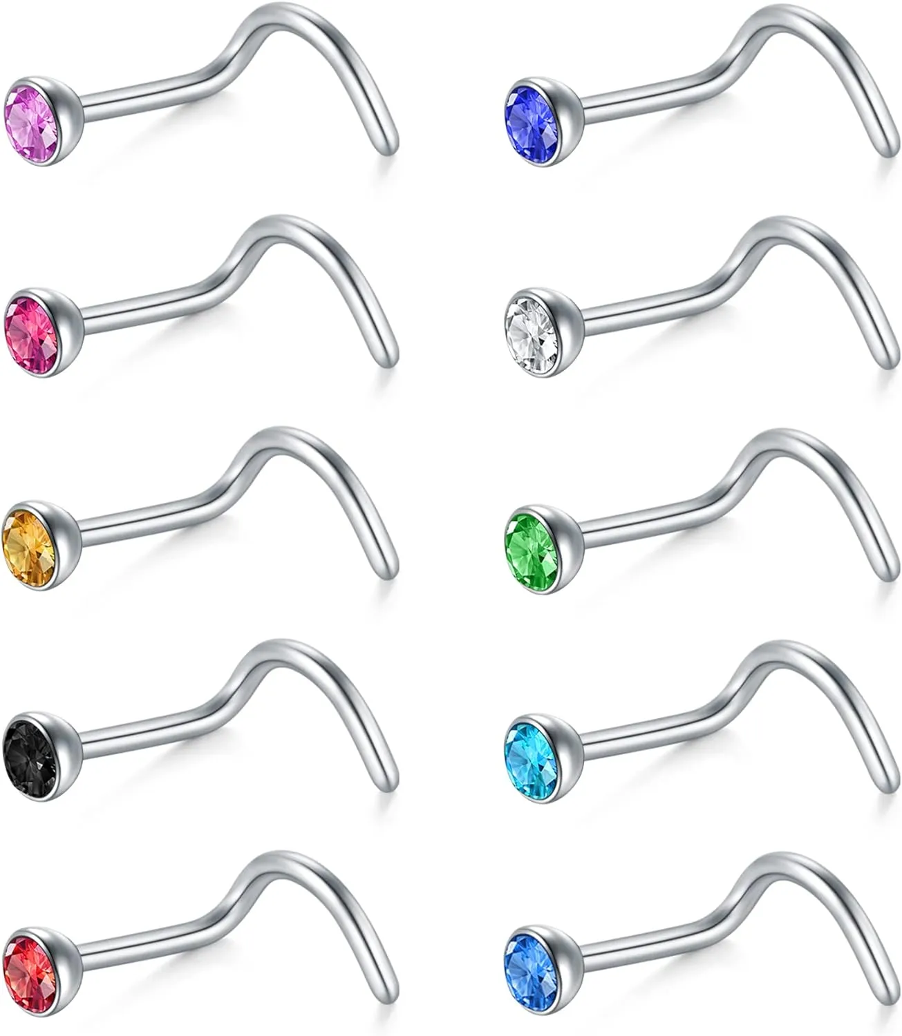 D.Bella 18G 20G Nose Studs Stainless Steel Screw Nose Rings Studs Nostrial Piercing Jewelry for Women Men 1.5MM 2MM 2.5MM 3MM