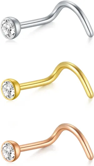 D.Bella 18G 20G Nose Studs Stainless Steel Screw Nose Rings Studs Nostrial Piercing Jewelry for Women Men 1.5MM 2MM 2.5MM 3MM