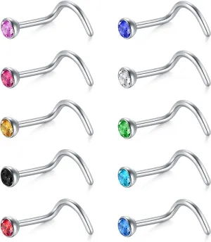 D.Bella 18G 20G Nose Studs Stainless Steel Screw Nose Rings Studs Nostrial Piercing Jewelry for Women Men 1.5MM 2MM 2.5MM 3MM