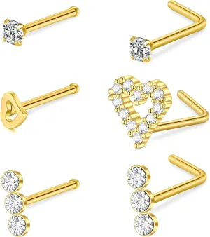 D.Bella 20G 8mm 32pcs Surgical Stainless Steel Nose Rings Hoop L Shaped Bone Screw Nose Rings Studs Nose Piercing Jewelry Set