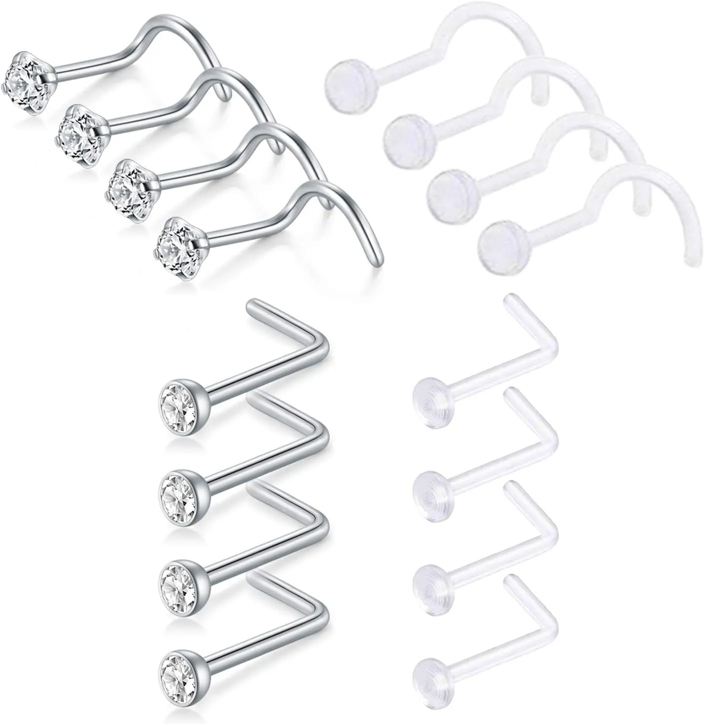 D.Bella 20G Stainless Steel Nose Rings - 20 Gauge Hoops & Studs - Flower, Heart, Diamond & L-Shaped Nostril Nose Piercing Jewelry for Women & Men
